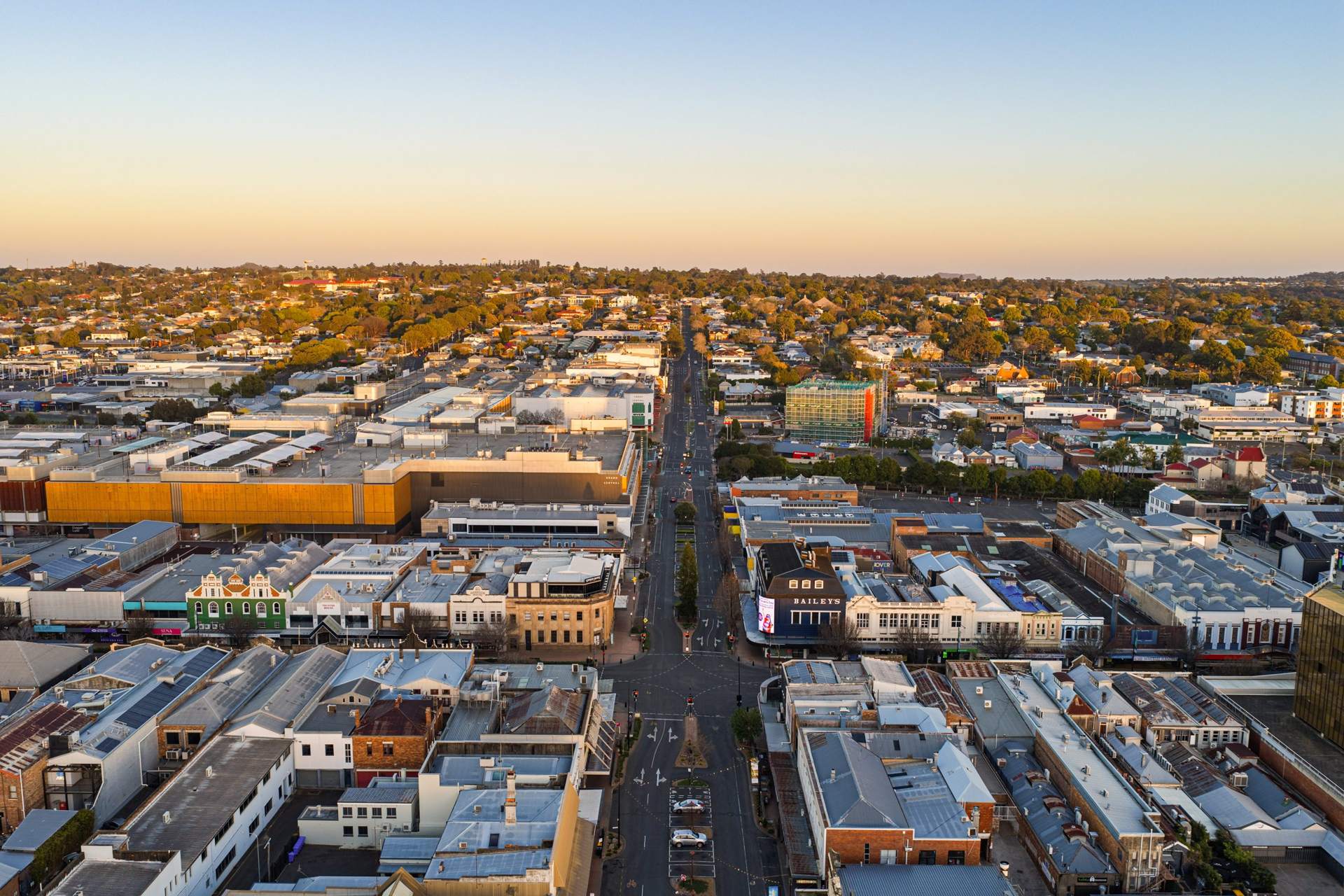 Aerial view of Toowoomba at sunset